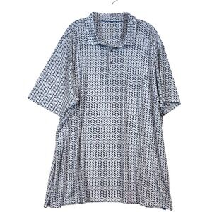 Performance Polo Mens 3XL Blue White Geometric Print Short Sleeve Golf Shirt AOP